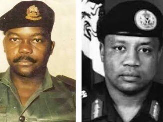 Left:. Major Gideon Orkar and former Military Head of State, General Ibrahim Badamasi Babangida (Rtd)