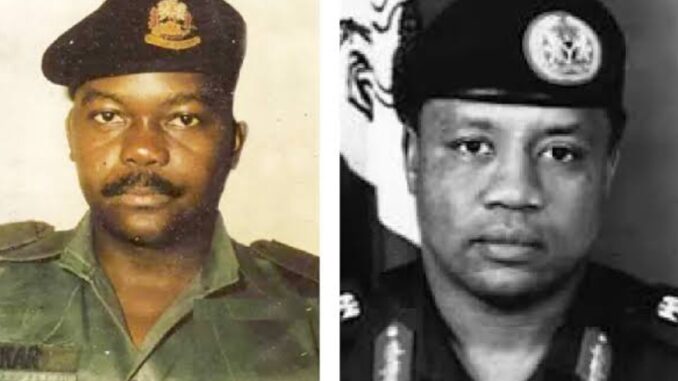 Left:. Major Gideon Orkar and former Military Head of State, General Ibrahim Badamasi Babangida (Rtd)