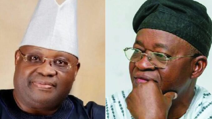 Osun State Governor, Ademola Adeleke and former Governor, Gboyega Oyetola