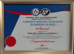 Award Presented by the President/CEO, Nigerian Baptist Convention, Reverend Dr. Israel Akanji