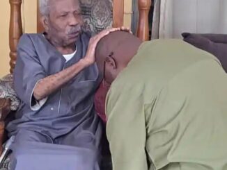 Afenifere Leader, Pa Reuben Fasoranti Laying His Hands On Prince Diran Iyantan For His Success At The Polls