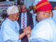 Osun State Governor, Senator Ademola Adeleke and his predecessor, Adegboyega Oyetola At the Coronation of Owa of Ijeshaland, HRM Oba Adesuyi Haastrup on Friday, May 23, 2025